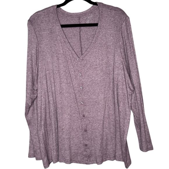 LANE BRYANT V NECK SWEATER FAUX CARDIGAN RIBBED PURPLE SIZE 26/28 - Picture 2 of 4
